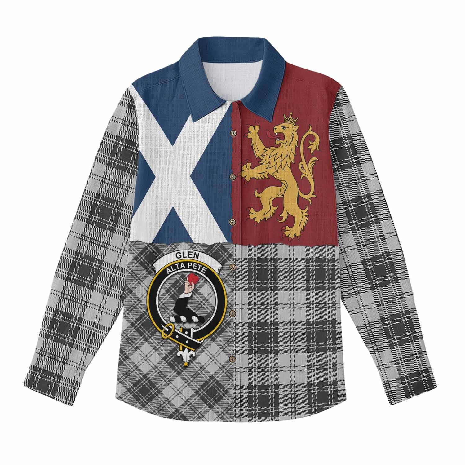 Glen Crest Tartan Women Casual Shirt with Lion Rampant Saltire Style