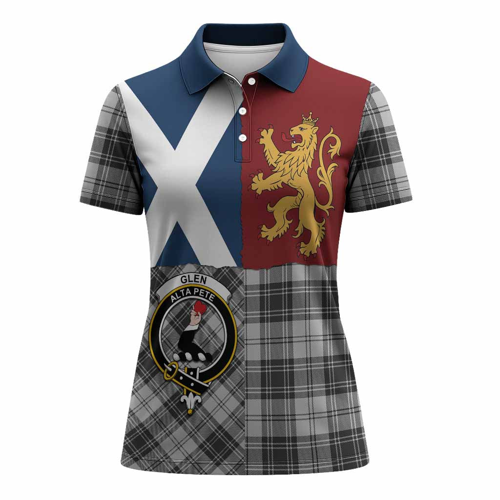 Glen Crest Tartan Women Polo Shirt with Lion Rampant Saltire Style
