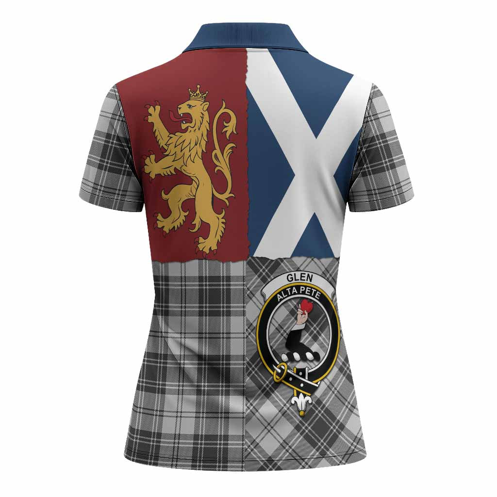 Glen Crest Tartan Women Polo Shirt with Lion Rampant Saltire Style