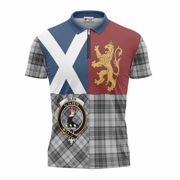 Glen Crest Tartan Zipper Polo Shirt with Lion Rampant Saltire Style