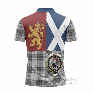 Glen Crest Tartan Zipper Polo Shirt with Lion Rampant Saltire Style