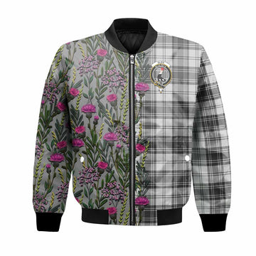Glen Family Crest Tartan Bomber Jacket Scottish Thistle Flower Pattern Half Style