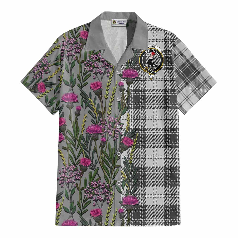 Glen Family Crest Tartan Cotton Hawaiian Shirt Scottish Thistle Flower Pattern Half Style - Tartan Vibes Clothing