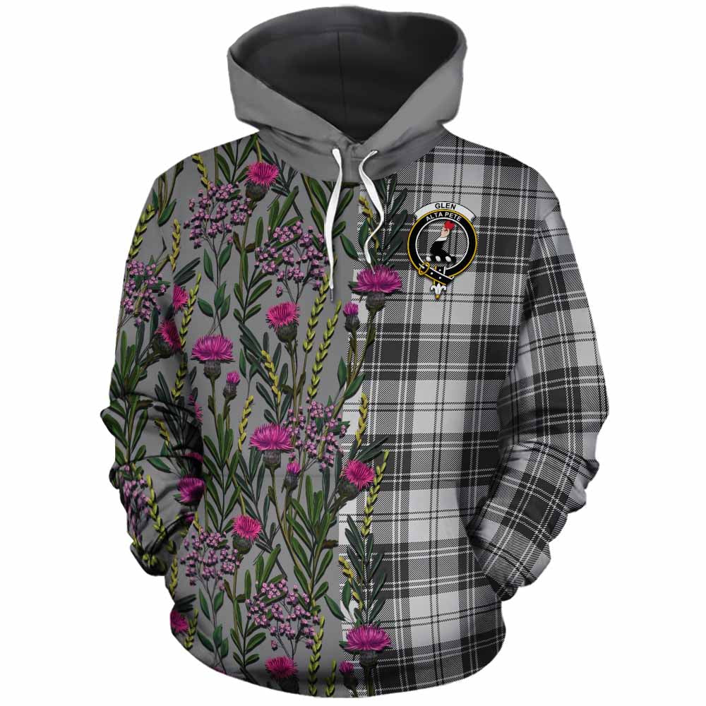 Glen Family Crest Tartan Cotton Hoodie Scottish Thistle Flower Pattern Half Style - Tartan Vibes Clothing