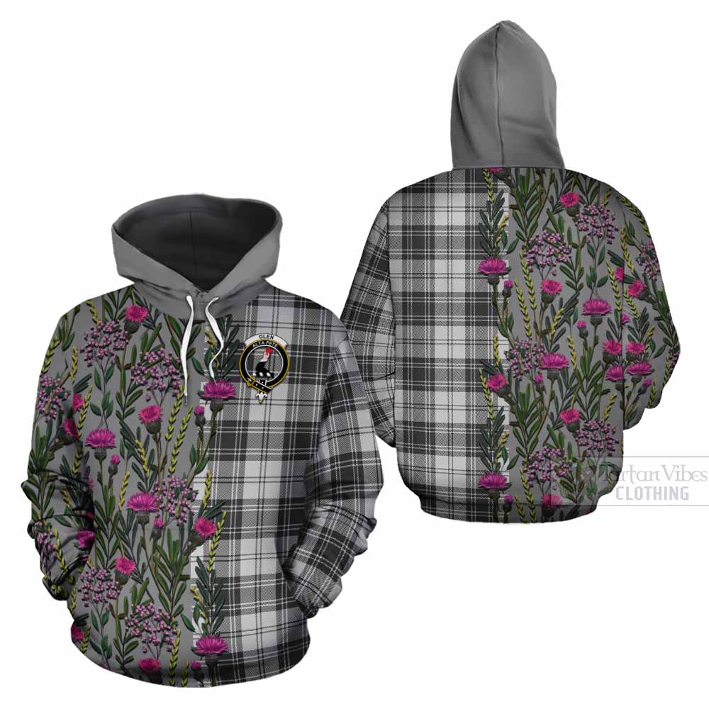 Glen Family Crest Tartan Cotton Hoodie Scottish Thistle Flower Pattern Half Style - Tartan Vibes Clothing