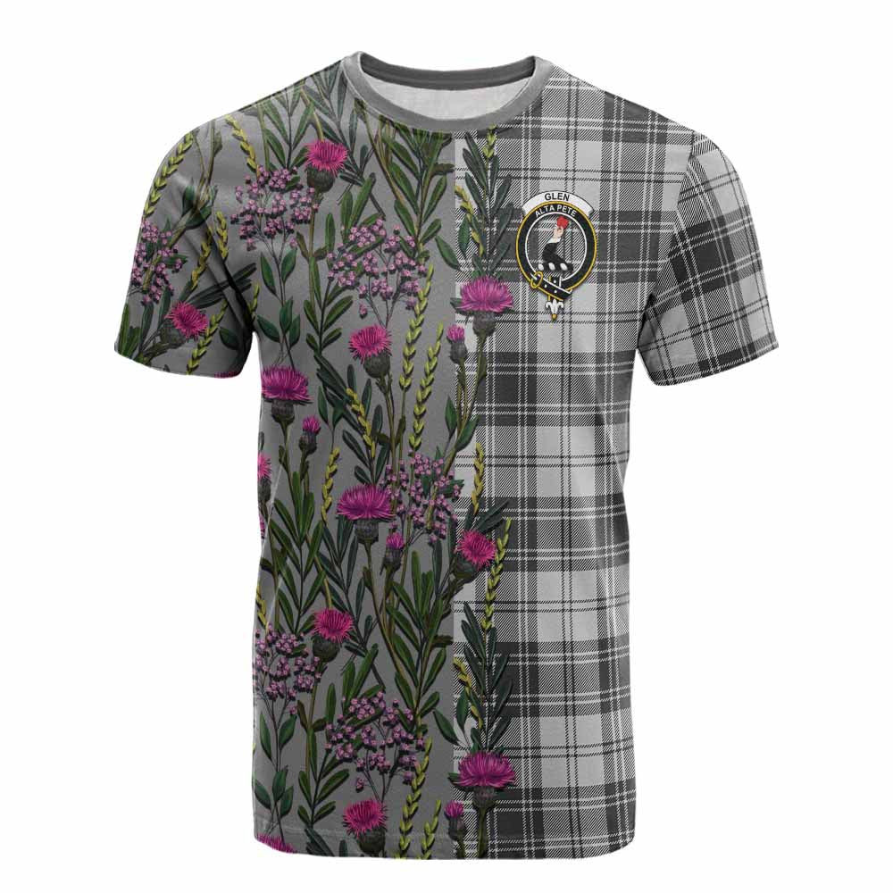 Glen Family Crest Tartan Cotton T-shirt Scottish Thistle Flower Pattern Half Style - Tartan Vibes Clothing