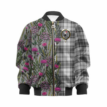 Glen Family Crest Tartan Kid Bomber Jacket Scottish Thistle Flower Pattern Half Style