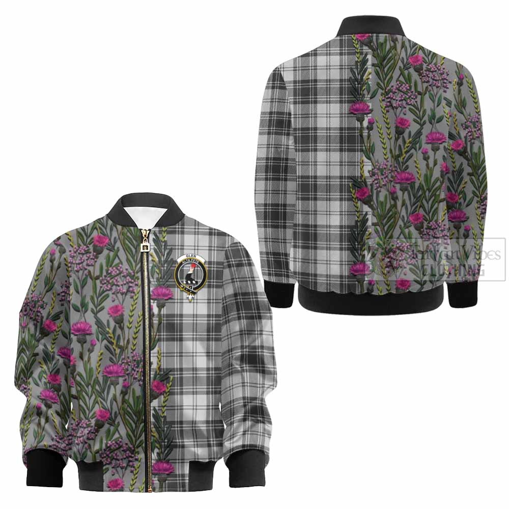 Glen Family Crest Tartan Kid Bomber Jacket Scottish Thistle Flower Pattern Half Style - Tartan Vibes Clothing
