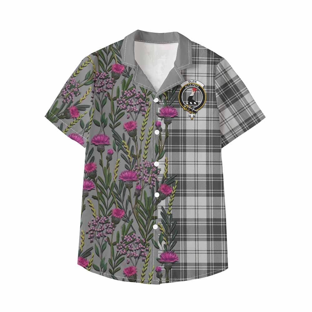 Glen Family Crest Tartan Kid Hawaiian Shirt Scottish Thistle Flower Pattern Half Style - Tartan Vibes Clothing