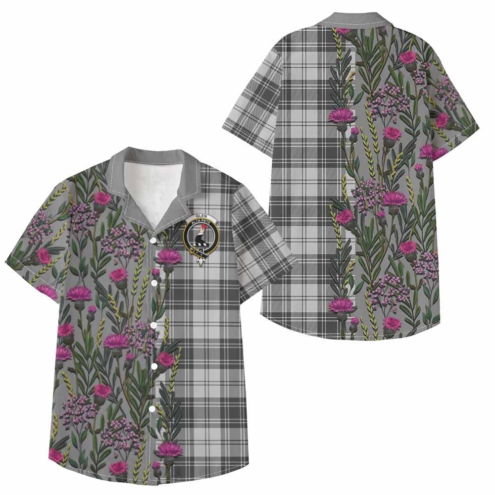 Glen Family Crest Tartan Kid Hawaiian Shirt Scottish Thistle Flower Pattern Half Style - Tartan Vibes Clothing