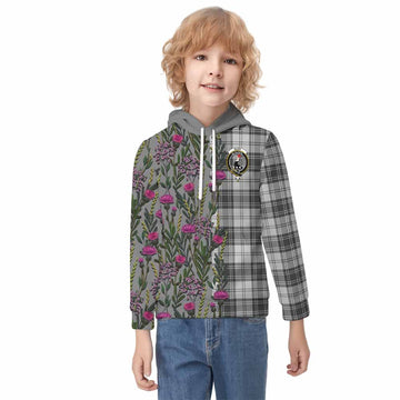 Glen Family Crest Tartan Kid Hoodie Scottish Thistle Flower Pattern Half Style