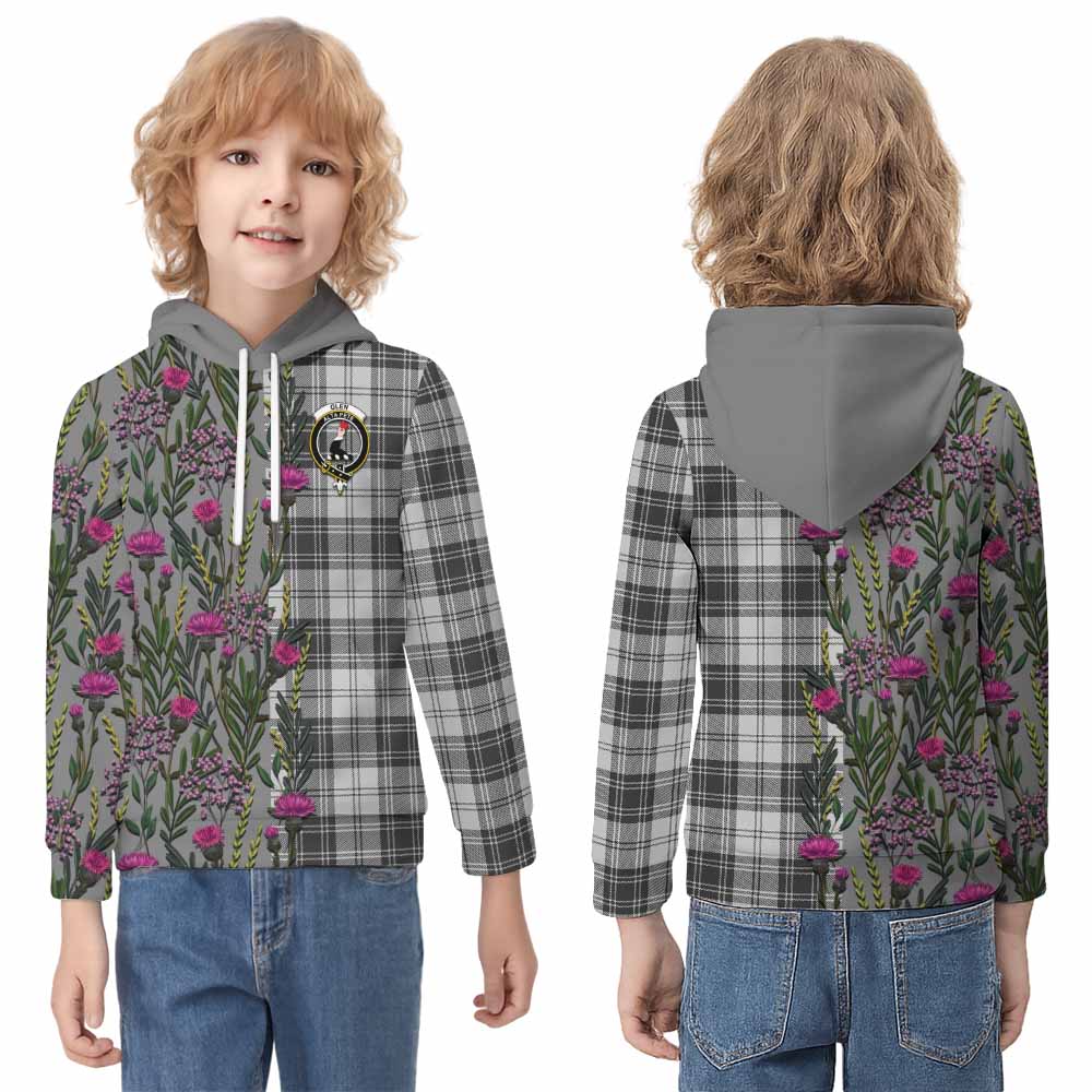 Glen Family Crest Tartan Kid Hoodie Scottish Thistle Flower Pattern Half Style - Tartan Vibes Clothing