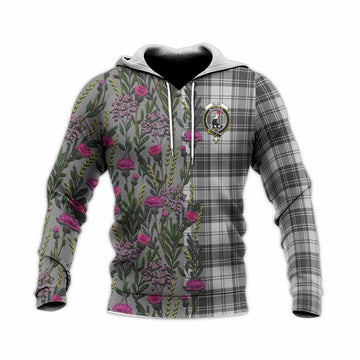 Glen Family Crest Tartan Knitted Hoodie Scottish Thistle Flower Pattern Half Style