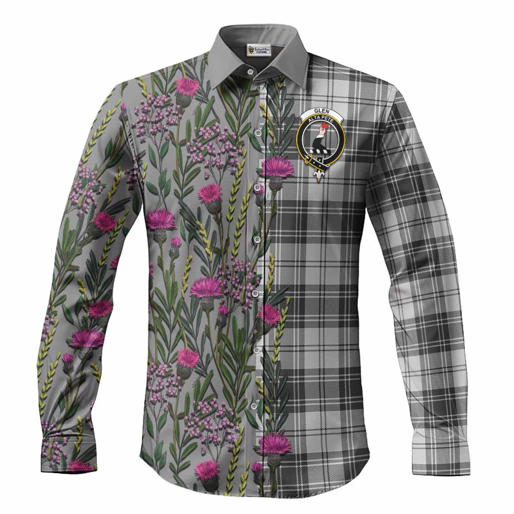 Glen Family Crest Tartan Long Sleeve Button Shirts Scottish Thistle Flower Pattern Half Style - Tartan Vibes Clothing