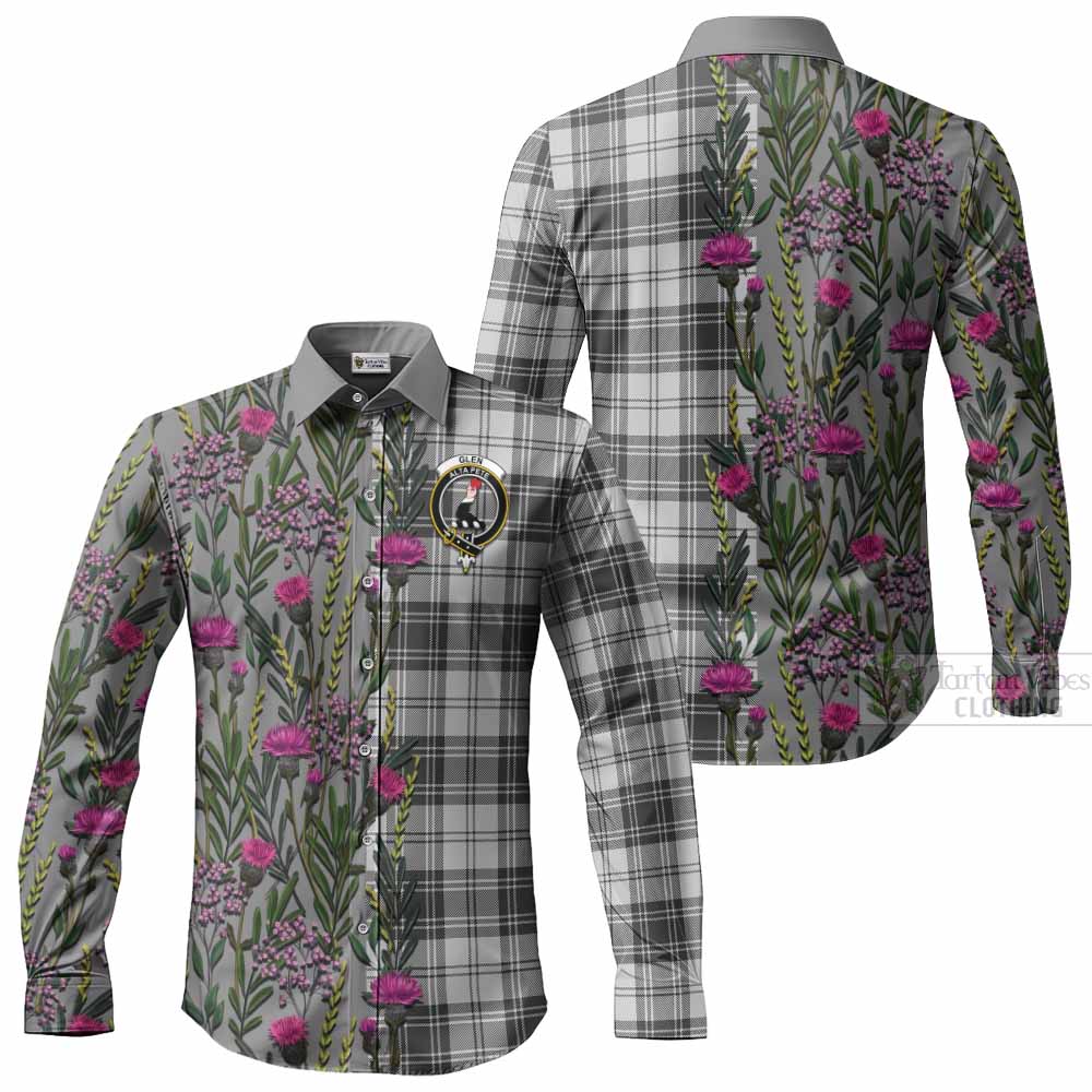 Glen Family Crest Tartan Long Sleeve Button Shirts Scottish Thistle Flower Pattern Half Style - Tartan Vibes Clothing