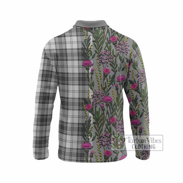 Glen Family Crest Tartan Long Sleeve Polo Shirt Scottish Thistle Flower Pattern Half Style
