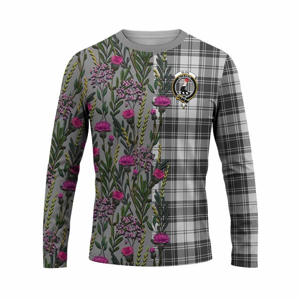 Glen Family Crest Tartan Long Sleeve T-Shirt Scottish Thistle Flower Pattern Half Style - Tartan Vibes Clothing