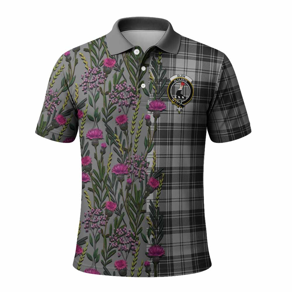 Glen Family Crest Tartan Polo Shirt Scottish Thistle Flower Pattern Half Style - Tartan Vibes Clothing