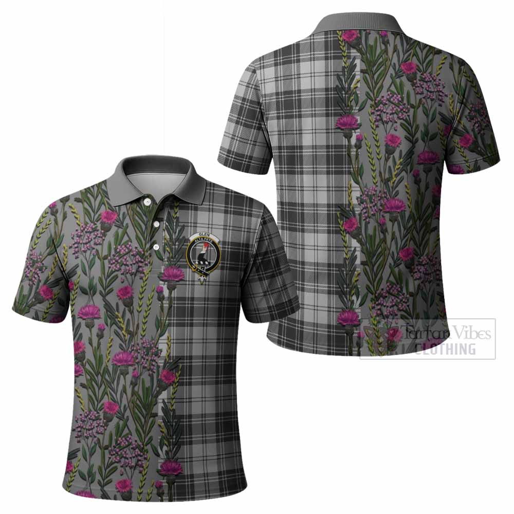 Glen Family Crest Tartan Polo Shirt Scottish Thistle Flower Pattern Half Style - Tartan Vibes Clothing