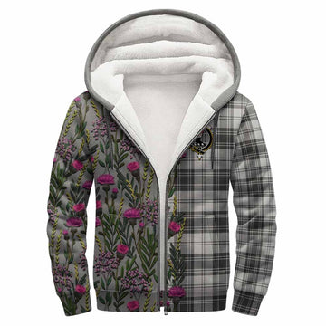 Glen Family Crest Tartan Sherpa Hoodie Scottish Thistle Flower Pattern Half Style