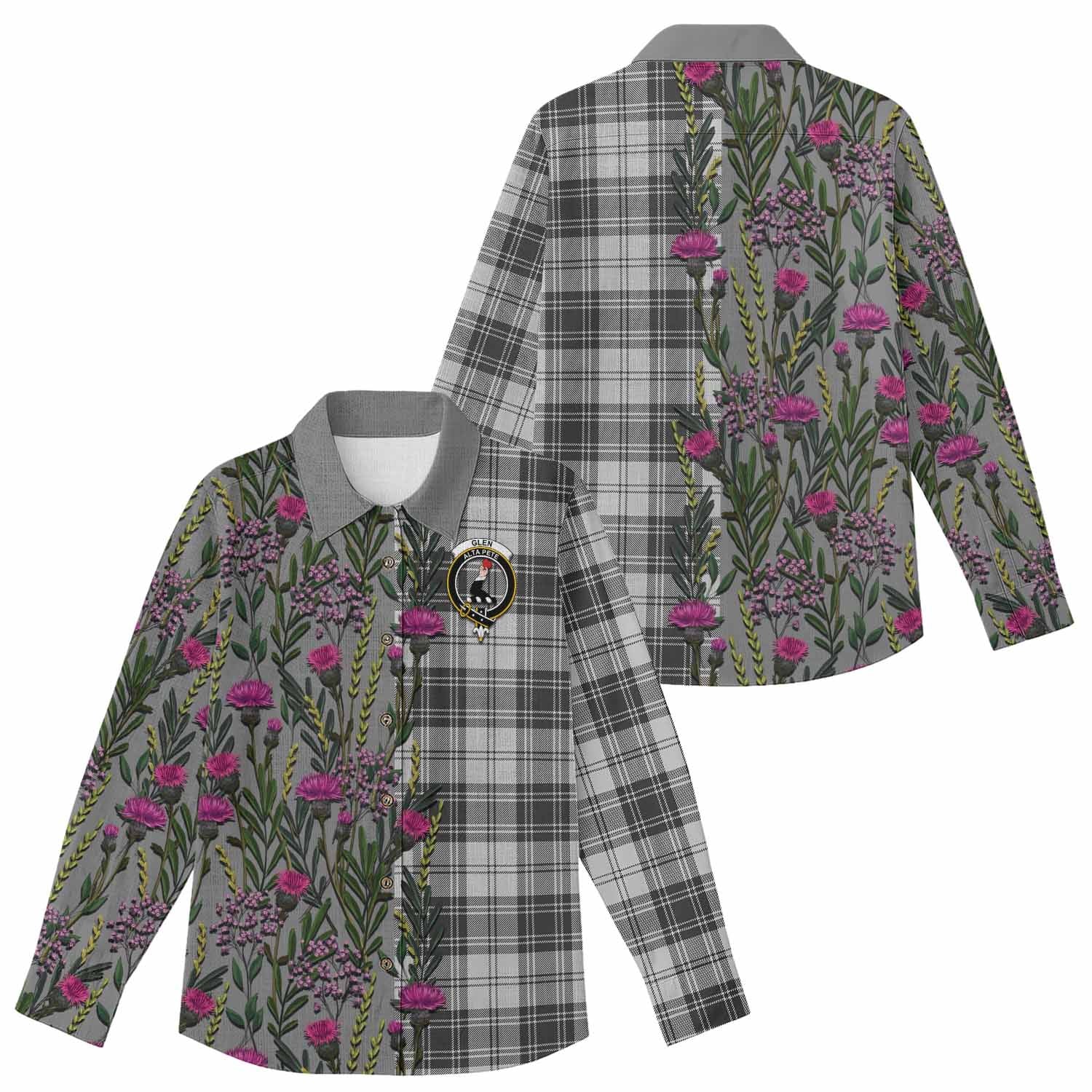 Glen Family Crest Tartan Women Casual Shirt Scottish Thistle Flower Pattern Half Style - Tartan Vibes Clothing