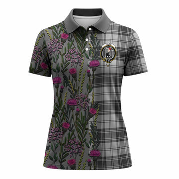 Glen Family Crest Tartan Women Polo Shirt Scottish Thistle Flower Pattern Half Style