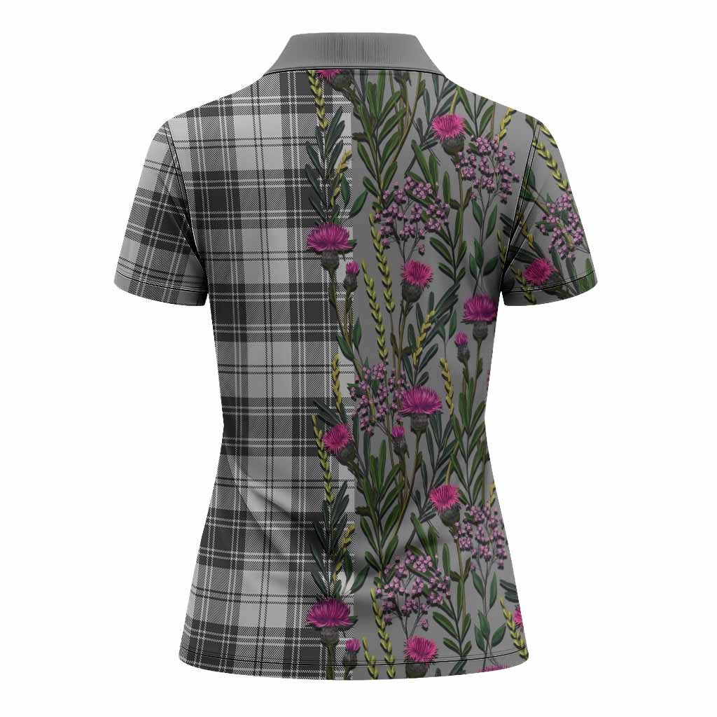 Glen Family Crest Tartan Women Polo Shirt Scottish Thistle Flower Pattern Half Style - Tartan Vibes Clothing