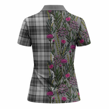 Glen Family Crest Tartan Women Polo Shirt Scottish Thistle Flower Pattern Half Style