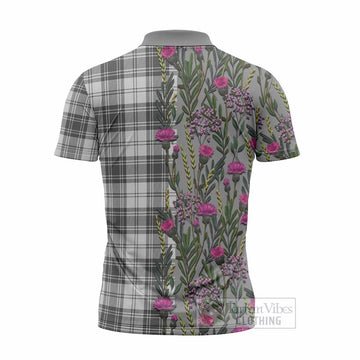 Glen Family Crest Tartan Zipper Polo Shirt Scottish Thistle Flower Pattern Half Style