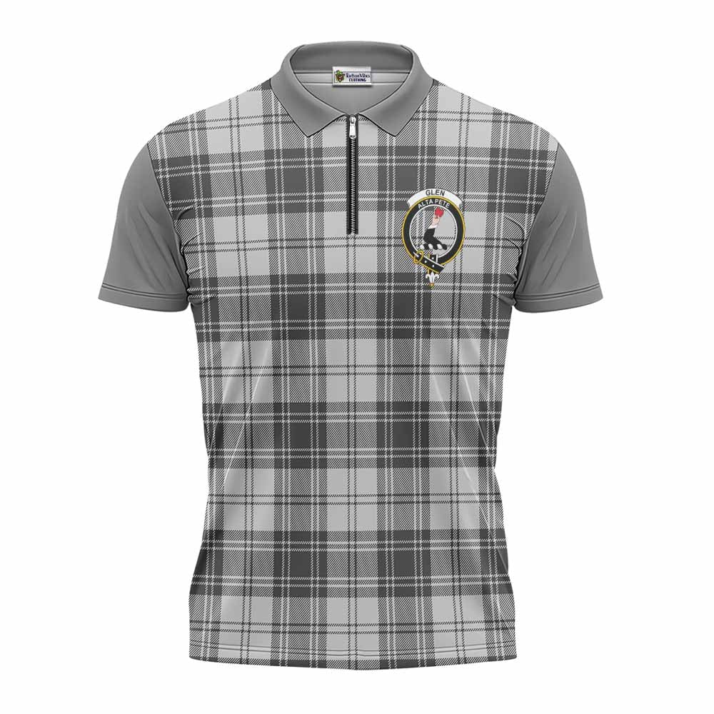 Glen Tartan Accent Zipper Polo Shirt with Family Crest