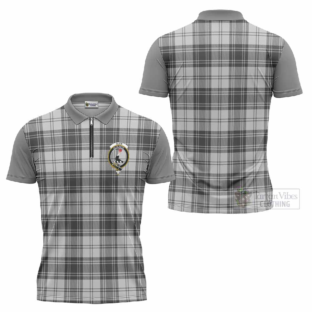 Glen Tartan Accent Zipper Polo Shirt with Family Crest