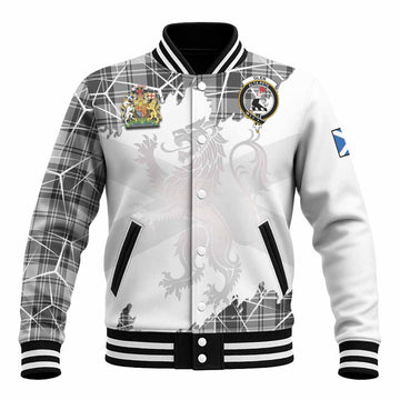 Glen Tartan Baseball Jacket with Family Crest and Lion Rampant Grunge Style
