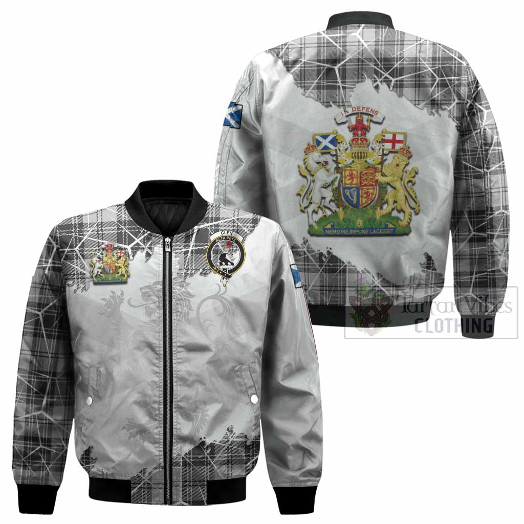 Glen Tartan Bomber Jacket with Family Crest and Lion Rampant Grunge Style