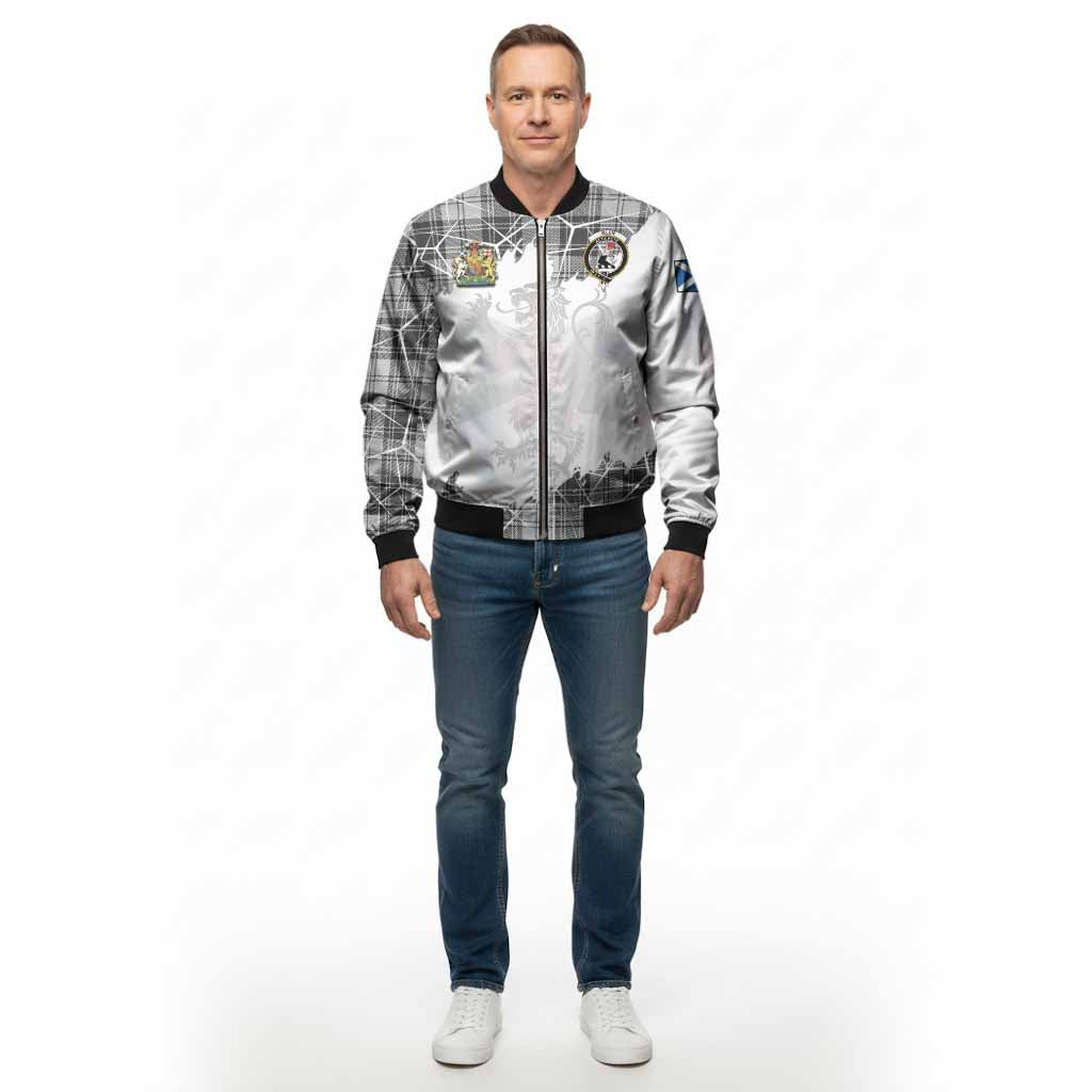 Glen Tartan Bomber Jacket with Family Crest and Lion Rampant Grunge Style