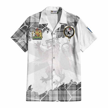 Glen Tartan Cotton Hawaiian Shirt with Family Crest and Lion Rampant Grunge Style