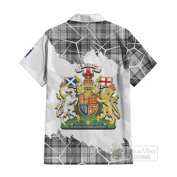 Glen Tartan Cotton Hawaiian Shirt with Family Crest and Lion Rampant Grunge Style