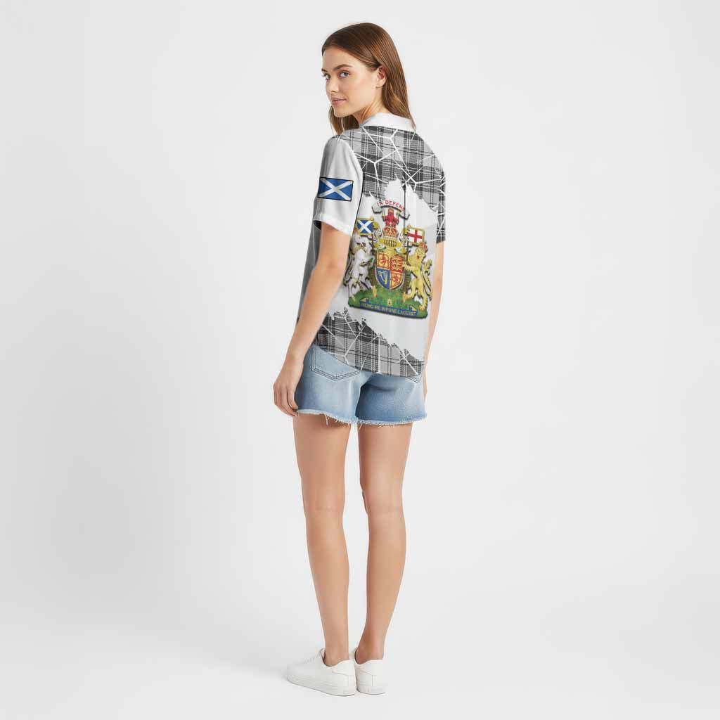 Glen Tartan Cotton Hawaiian Shirt with Family Crest and Lion Rampant Grunge Style