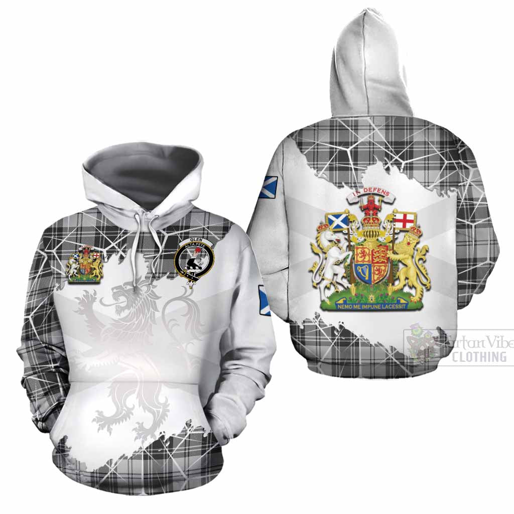 Glen Tartan Cotton Hoodie with Family Crest and Lion Rampant Grunge Style