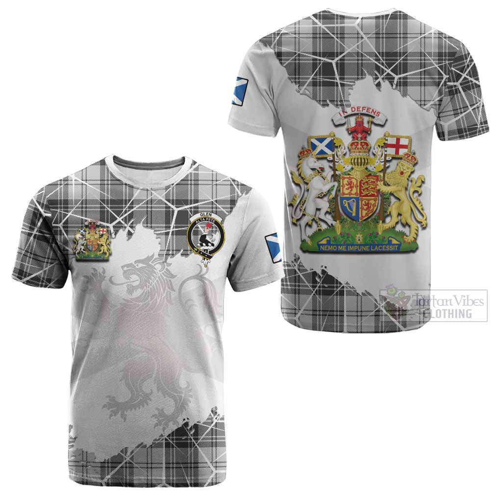 Glen Tartan Cotton T-shirt with Family Crest and Lion Rampant Grunge Style