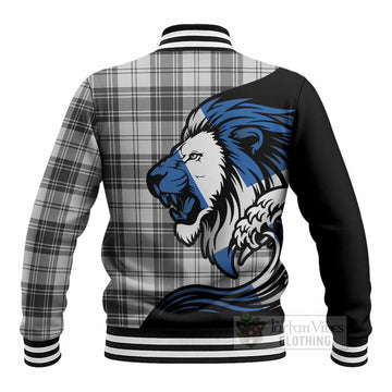 Glen Tartan Crest Baseball Jacket Scottish Golden Lions Wave Flow