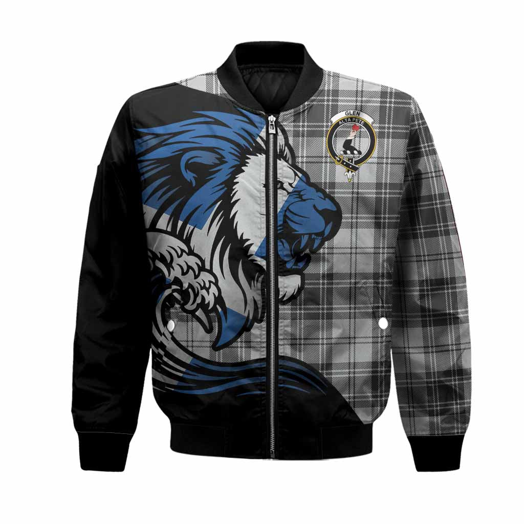 Glen Tartan Crest Bomber Jacket Scottish Golden Lions Wave Flow