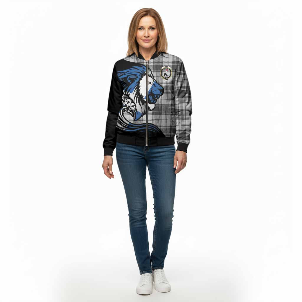 Glen Tartan Crest Bomber Jacket Scottish Golden Lions Wave Flow