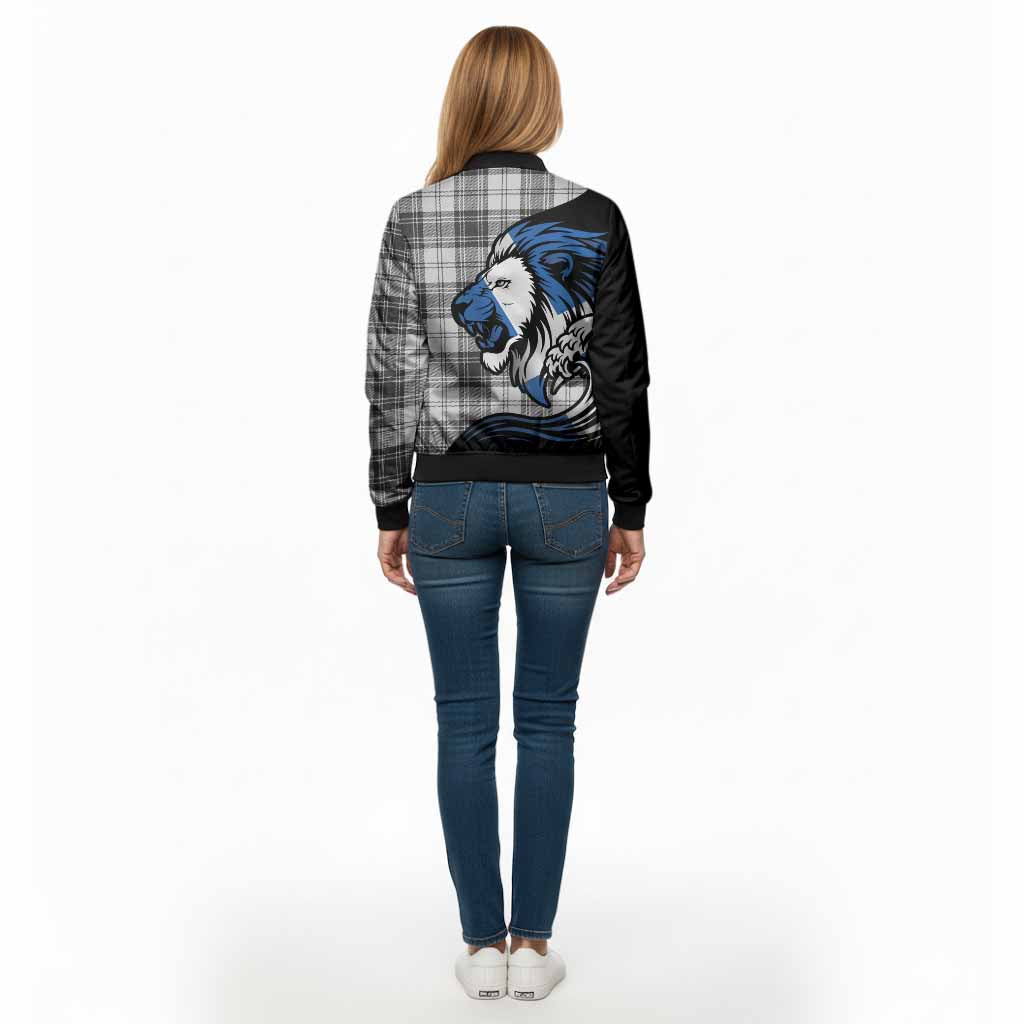 Glen Tartan Crest Bomber Jacket Scottish Golden Lions Wave Flow
