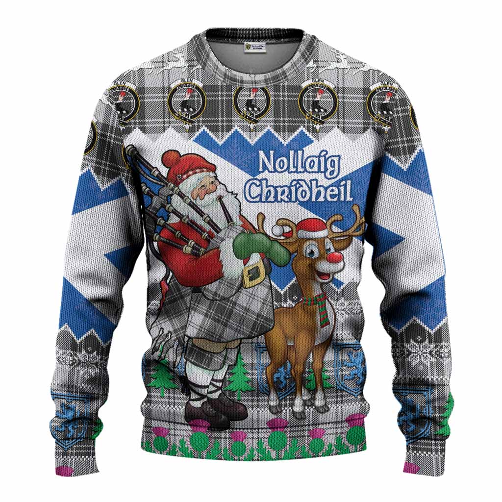 Glen Tartan Crest Christmas Christmas Ugly Sweater Scotland Santa With Bagpipes Cute Reindeer