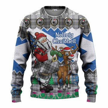 Glen Tartan Crest Christmas Christmas Ugly Sweater Scotland Santa With Bagpipes Cute Reindeer
