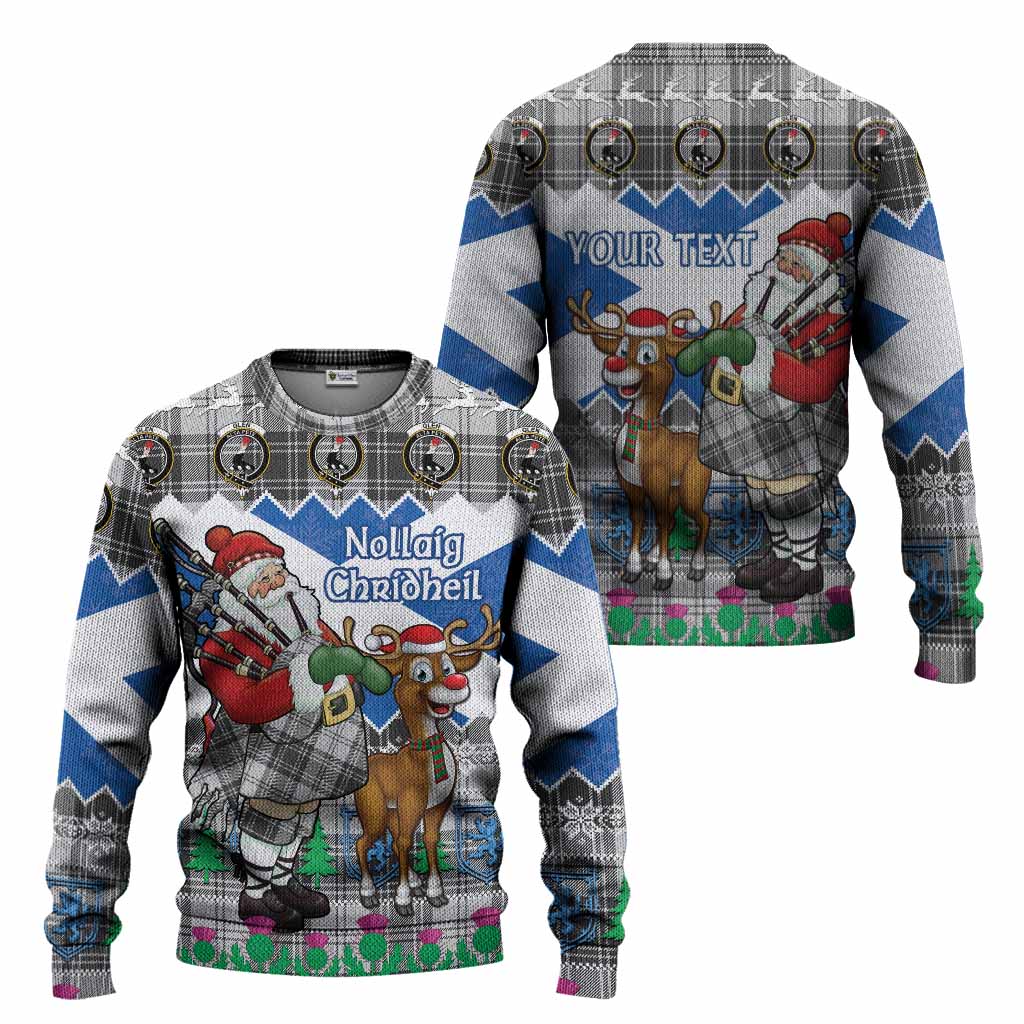 Glen Tartan Crest Christmas Christmas Ugly Sweater Scotland Santa With Bagpipes Cute Reindeer