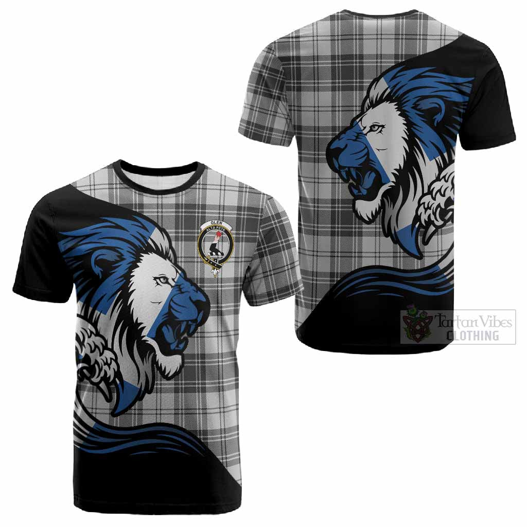 Glen Tartan Crest Cotton T-shirt Scottish Golden Lions Wave Flow