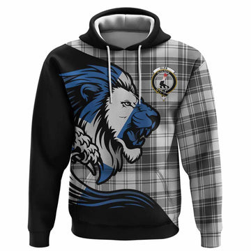 Glen Tartan Crest Hoodie Scottish Golden Lions Wave Flow