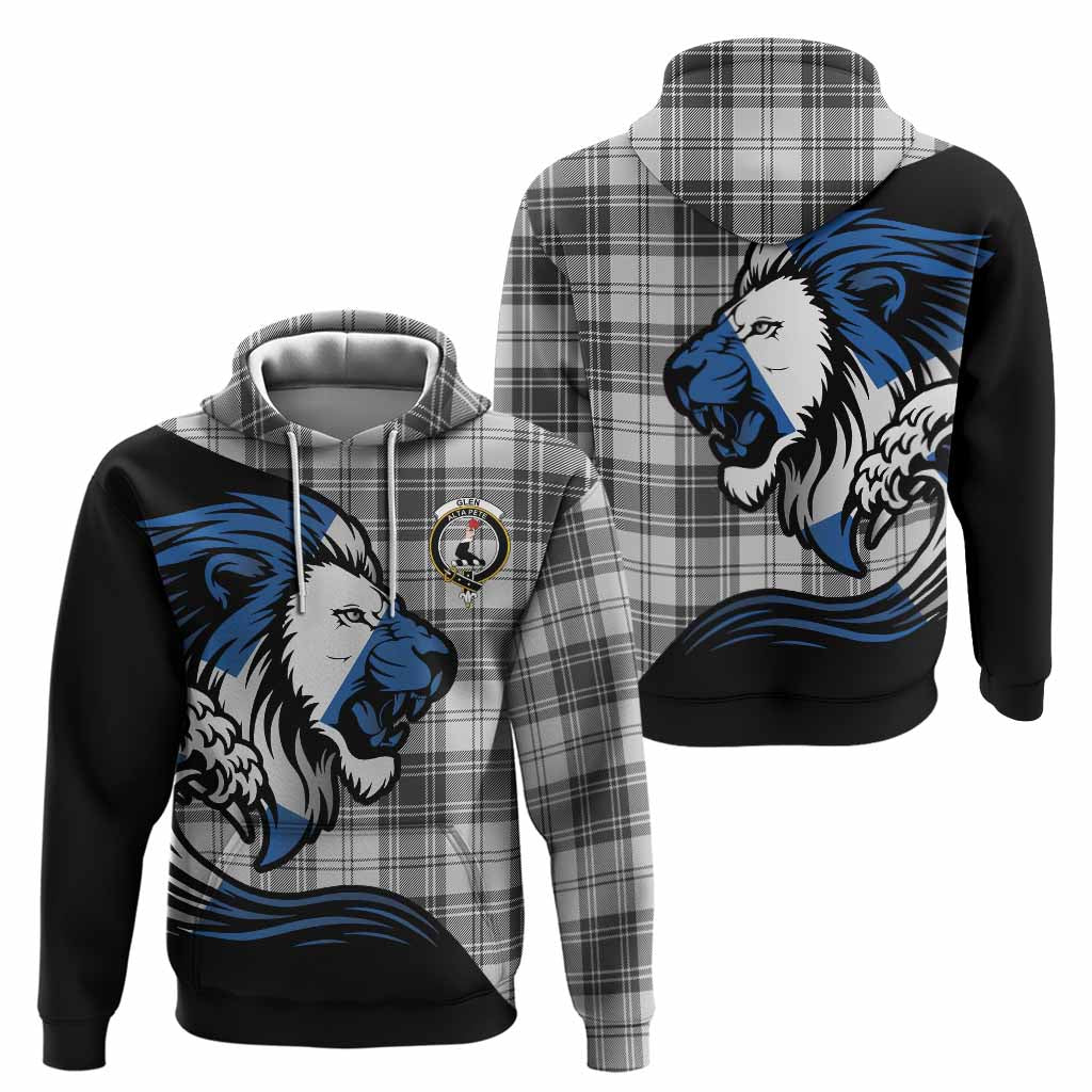 Glen Tartan Crest Hoodie Scottish Golden Lions Wave Flow
