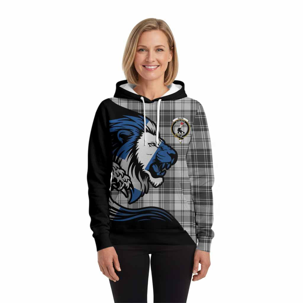 Glen Tartan Crest Hoodie Scottish Golden Lions Wave Flow